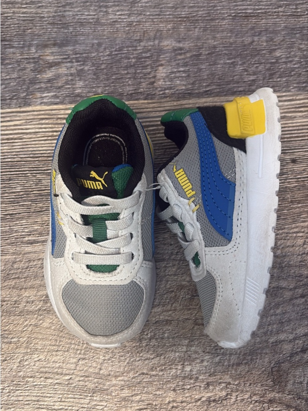 Puma Kids' Gray Blue Green Yellow Athletic Sneakers